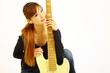 young woman with a 5 strings bass
