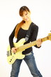 young woman with a 5 strings bass