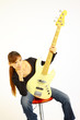 young woman with a 5 strings bass