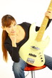 young woman with a 5 strings bass