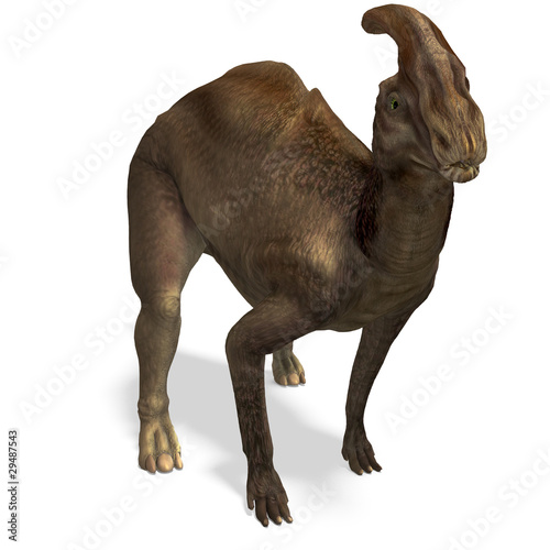 Illustration: Dinosaur Parasaurolophus. 3D rendering with clipping path and Dinosaur Parasaurolophus. 3D rendering with clipping path and