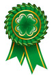 Green badge with clover to St. Patrick's Day