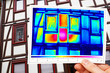 thermal imaging of a facade of an old timbered house