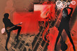 Woman with guitar silhouette on grunge background Woman with guitar silhouette on grunge background