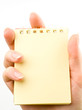 Hand and notepad isolated on white