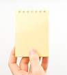 Hand and notepad isolated on white