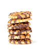 chocolate chips cookies and nuts on a white background