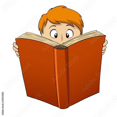 Vector: Cartoon boy reading big book Cartoon boy reading big book