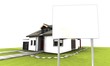 3d einfamilienhaus mit schild