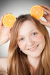 Beautiful young woman has orange ears Beautiful young woman has orange ears