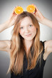 Beautiful young woman has orange ears Beautiful young woman has orange ears