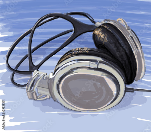 Headphones on lue background - color paint blue background color. Headphones on lue background - color paint
