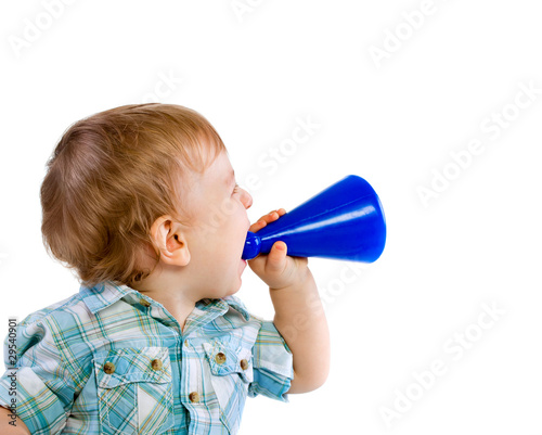 Photo: baby boy shouting through a toy baby boy shouting through a toy