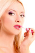 Young beautiful blond woman with pink lipstick isolated on white Young beautiful blond woman with pink lipstick isolated on white