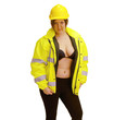 Young woman in a builders hat and jacket