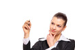 Young business woman writing on glass close up Young business woman writing on glass close up