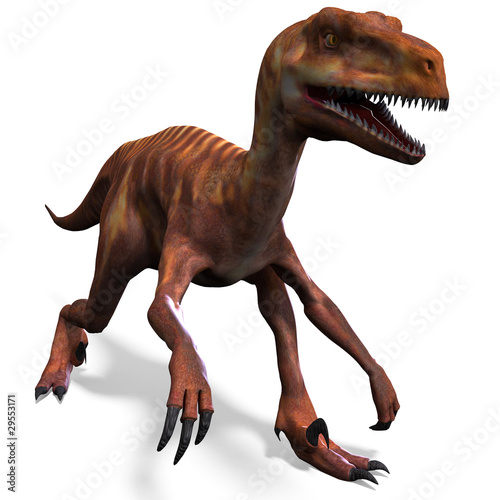 Illustration: Dinosaur Deinonychus. 3D rendering with clipping path and Dinosaur Deinonychus. 3D rendering with clipping path and