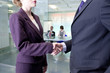 Businessman and businesswoman shaking hands