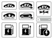 Electric vehicle charging station icons set.