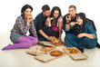 Group  of friends eating pizza