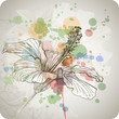 Hibiscus flower & watercolor background, stylized orchid flower Hibiscus flower & watercolor background, stylized orchid flower