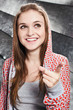 Portrait of young smiling girl recognizing smth or smbd Portrait of young smiling girl recognizing smth or smbd
