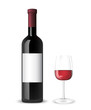 Photo-realistic illustration of bottle and glass of red wine. Photo-realistic illustration of bottle and glass of red wine.