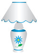 Blue and white electric lamp with lampshade, with a painted blue