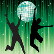 Disco ball and the silhouettes of dancers.