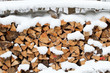 Brennholz, Feuerholz, Kaminholz, schneebedeckt