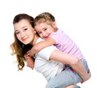 Little girl on a back of her mother