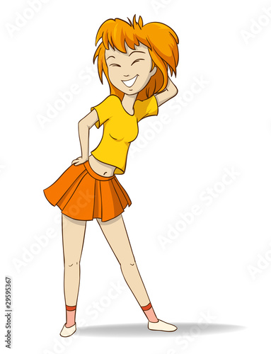 Vector: Cartoon girl cheerleader in short skirt Cartoon girl cheerleader in short skirt
