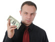 dollar bill into a shirt pocket