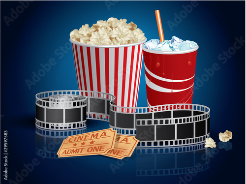 Vektor: Popcorn, drink and filmstrip Popcorn, drink and filmstrip