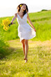 adorable happy summer woman skipping