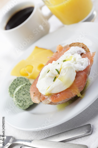 Photo: Breakfast with salmon and poached egg Breakfast with salmon and poached egg