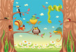 Vettoriale: Funny animals on branches. Vector scene, isolated objects. Funny animals on branches. Vector scene, isolated objects.
