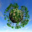 3d rendering of a green planet with palms