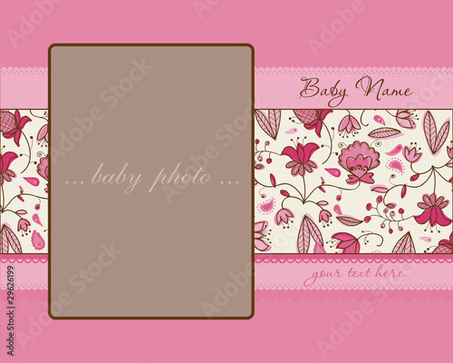 Vektor: Baby Girl Arrival Card with Frame Baby Girl Arrival Card with Frame