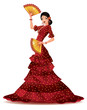 Spanish girl with two fans dances a flamenco, vector Spanish girl with two fans dances a flamenco, vector