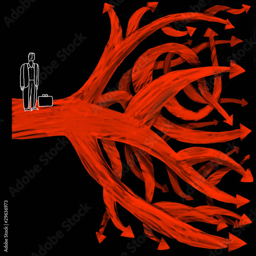 Illustration: Businessman detains before multiple ways to continue Businessman detains before multiple ways to continue