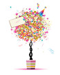 Happy holiday, funny tree with balloons in pot for your design Happy holiday, funny tree with balloons in pot for your design