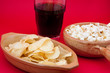 tomato chips, pop corn and cola