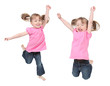 Adorable little girls jumping in air. isolated on white backgrou Adorable little girls jumping in air. isolated on white backgrou
