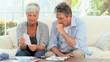 Mature couple calculating their bills at home