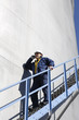 oil-worker and fuel-storage tanks