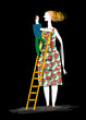 Man is raised in stairs to reach very high woman
