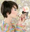 retro woman mirror lipstick makeup tacky