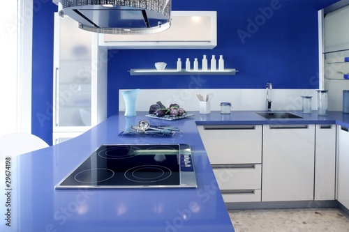 Photo: Blue white kitchen modern interior design house Blue white kitchen modern interior design house