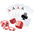 Ambiance poker : carré d'as avec des dés double 6 et les jetons